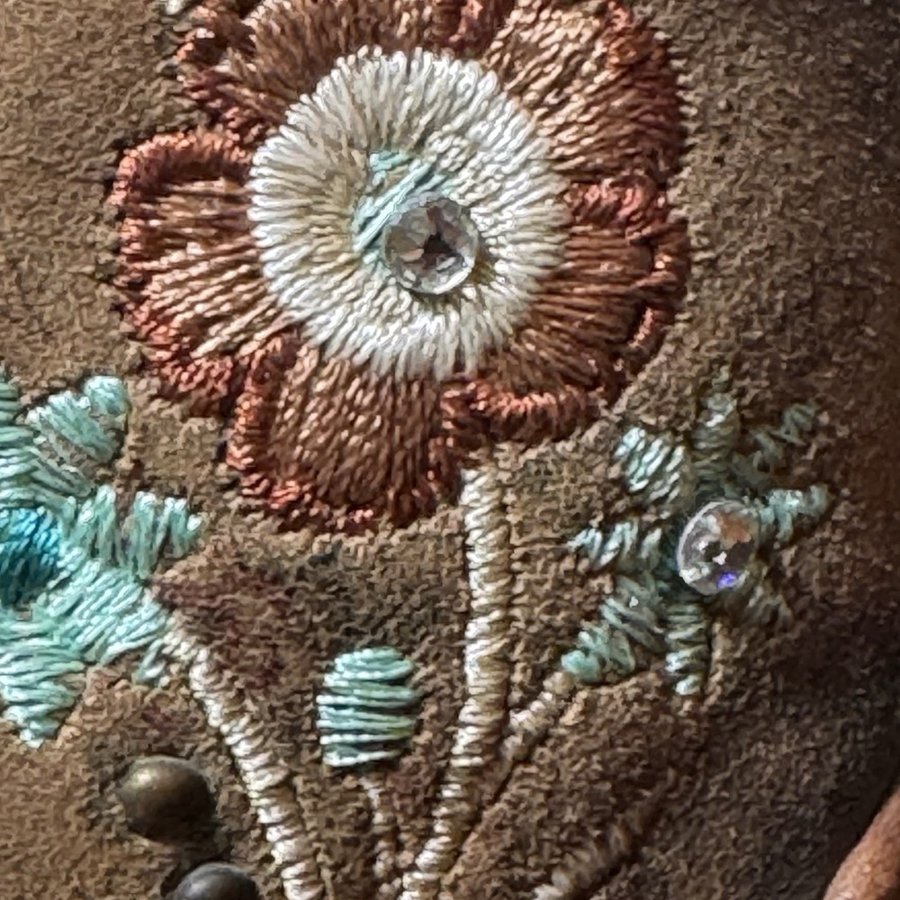 Rio Grande Women's 7.5 Brown Leather Floral Embroidered Western Ankle Boots - Picture 5 of 12